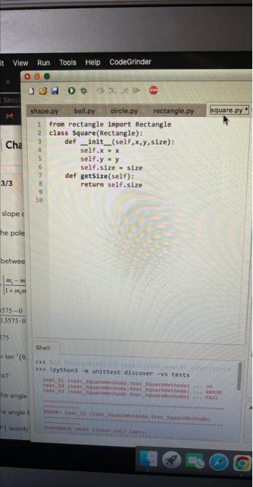 1 from shape import Shape 2 class Rectangle(Shape): | Chegg.com