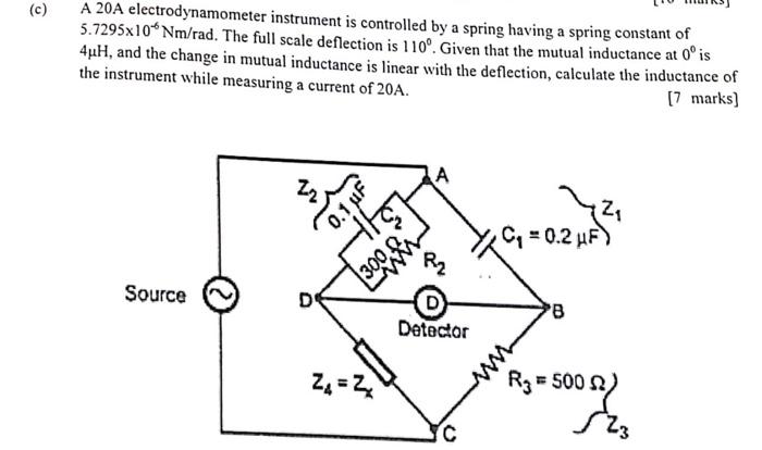 Solved (c) A 20A electrodynamometer instrument is controlled | Chegg.com