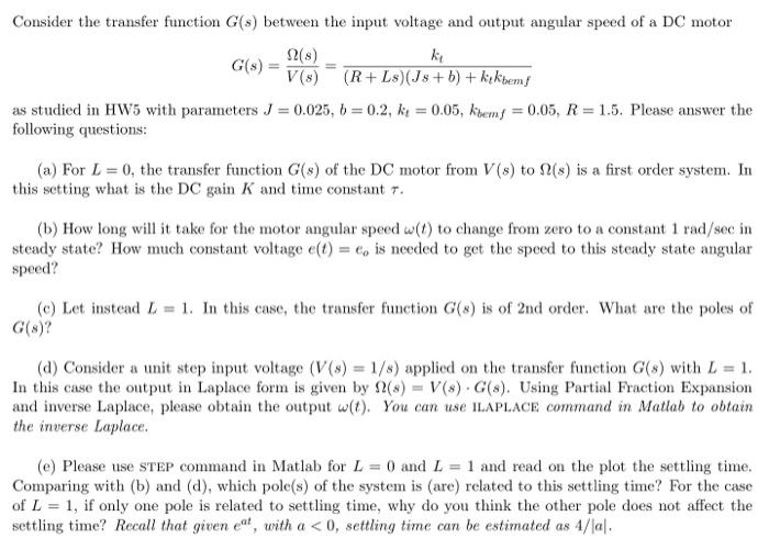 Solved Consider The Transfer Function S Between The Input Chegg Com