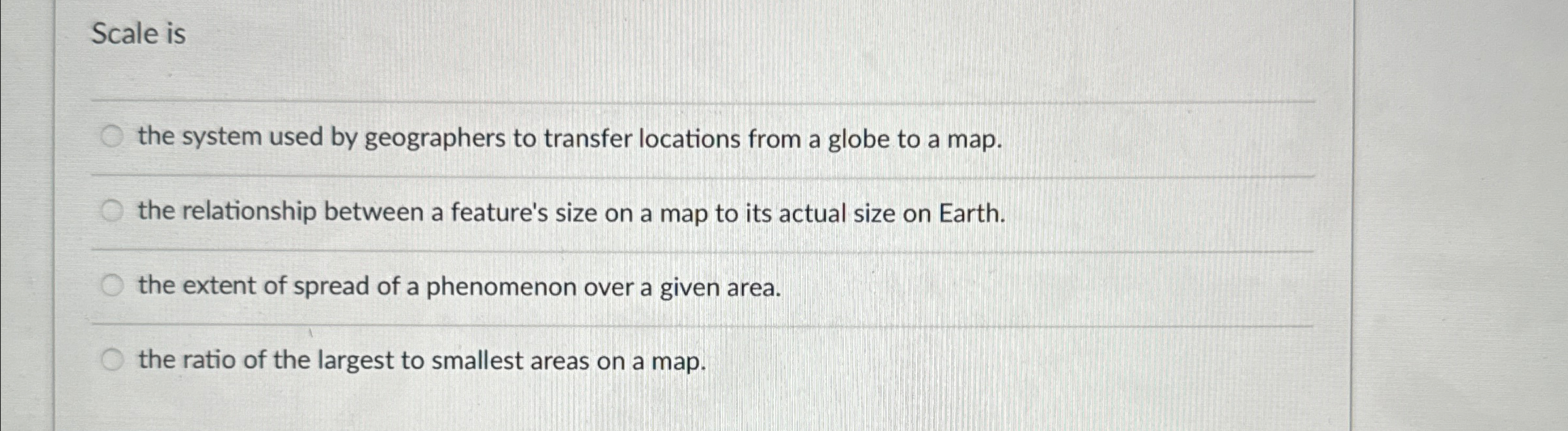 Solved Scale isthe system used by geographers to transfer