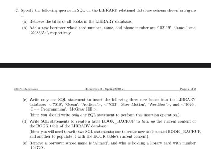 Solved 2. Specify The Following Queries In SQL On The | Chegg.com