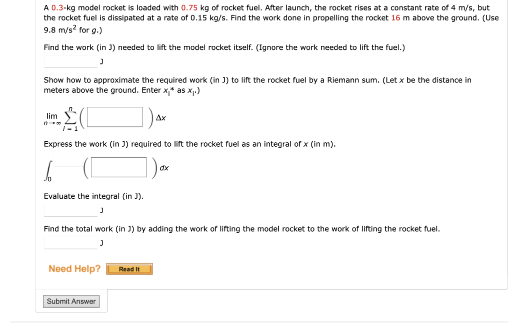 Solved A 0.3kg model rocket is loaded with 0.75 kg of