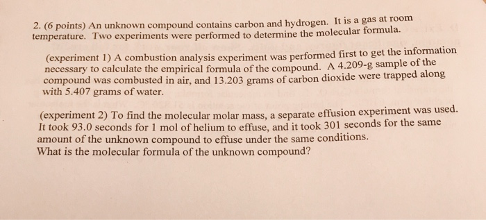 Solved 2 6 Points An Unknown Compound Contains Carbon