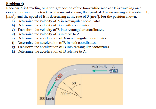 Solved Problem 4:Race car A is traveling on a straight | Chegg.com
