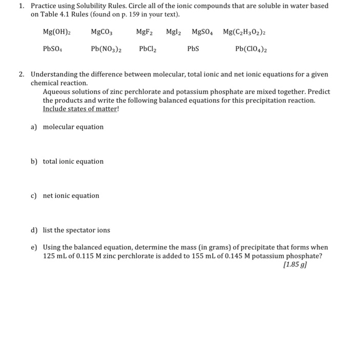 Solved 1. Practice using Solubility Rules. Circle all of the | Chegg.com