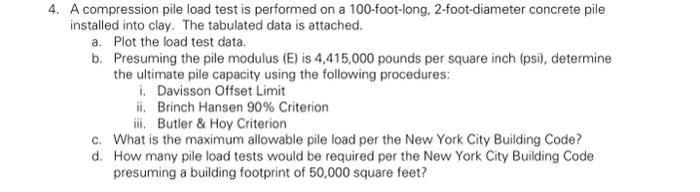 4. A compression pile load test is performed on a 100 | Chegg.com