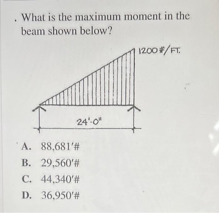 Solved What is the maximum moment in the beam shown below? | Chegg.com