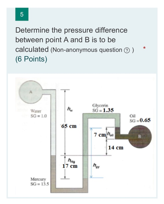 Solved 5 Determine the pressure difference between point A | Chegg.com