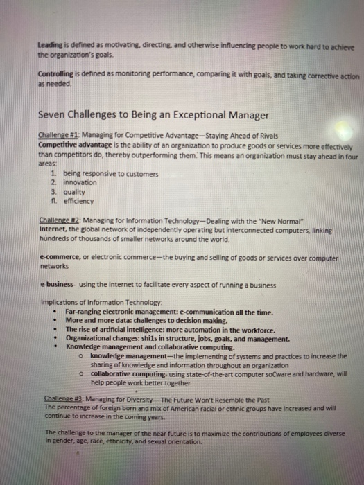 Solved Chapter 1: The Exceptional Manager - What You Do, How | Chegg.com