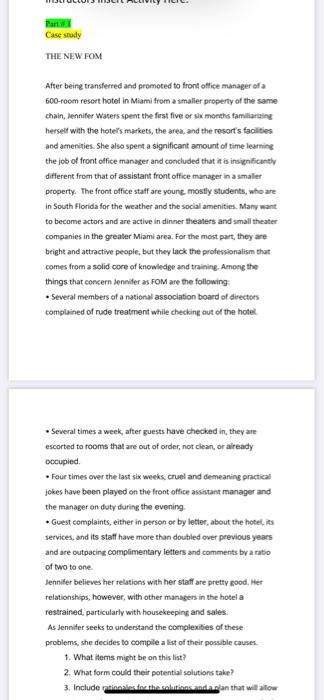 Solved Case study THE NEW FOM After being transferred and 