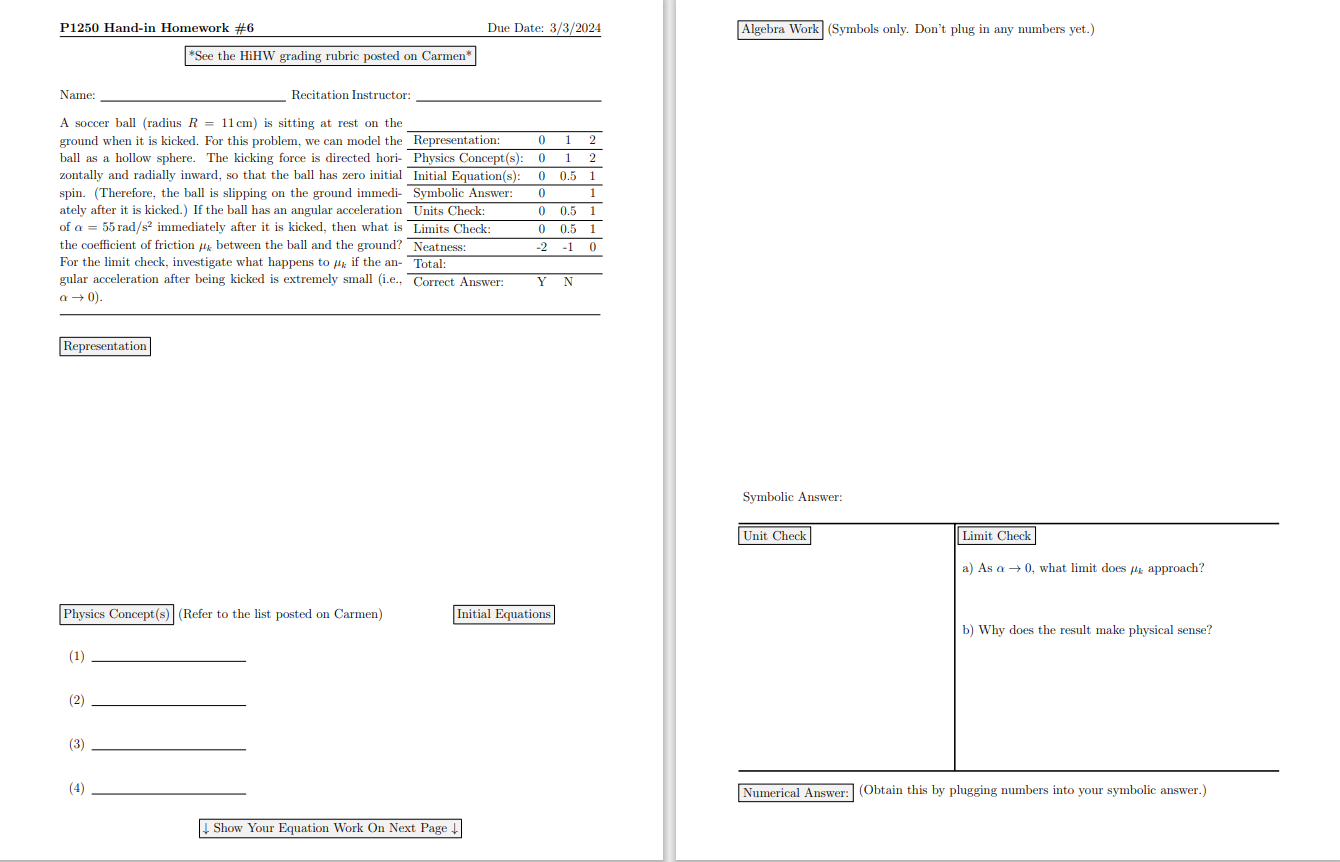 Solved NameRecitation InstructorA soccer ball (radius