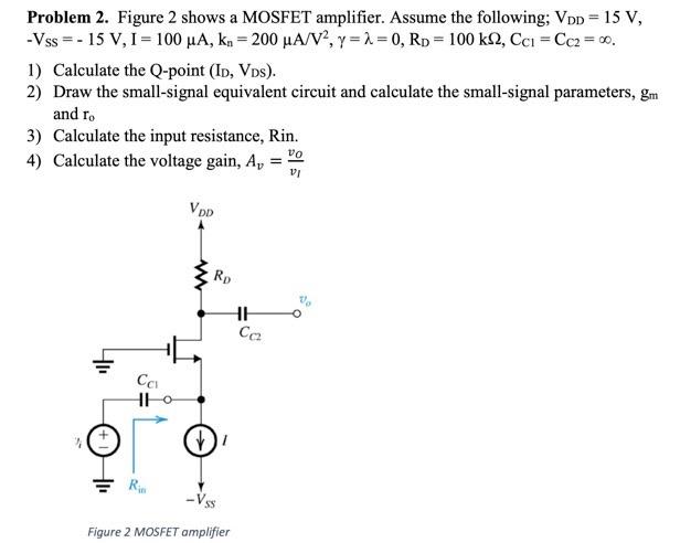 Solved Problem 2. Figure 2 shows a MOSFET amplifier. Assume | Chegg.com