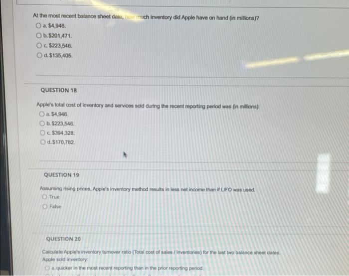 Solved Apple's most recent balance sheet is a picture of the | Chegg.com