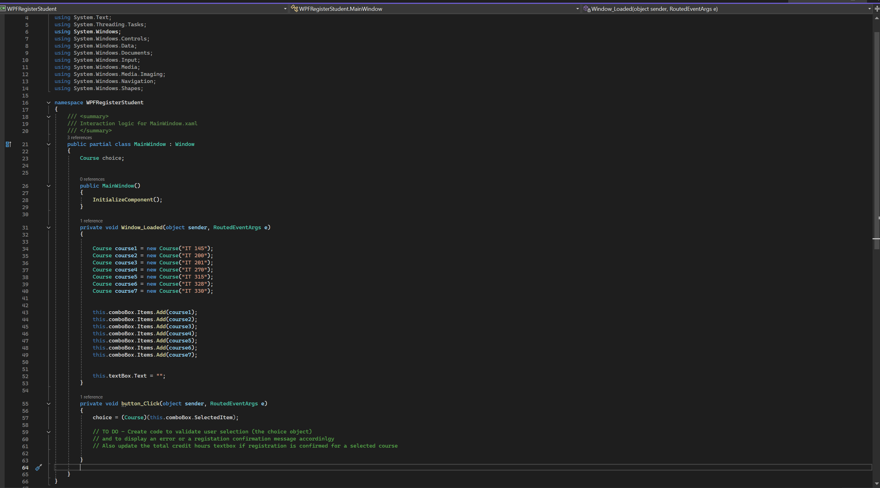 Solved The WPFRegisterStudent Visual Studio project file | Chegg.com
