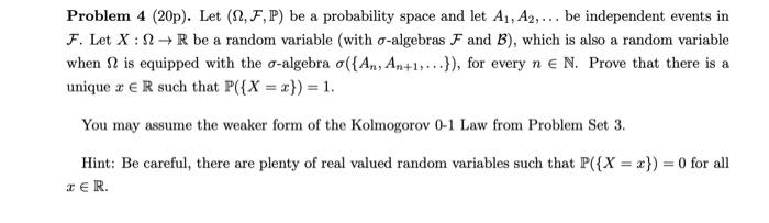 Problem 4 (20p). Let (12,F,P) be a probability space | Chegg.com