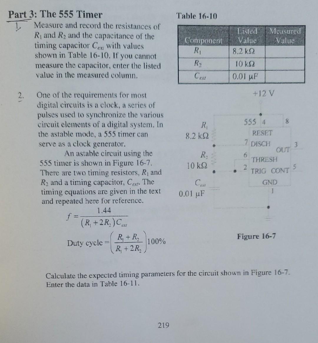 Solved Table 1610 Part 3 The 555 Timer 1 Measure and