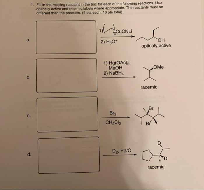 Solved 1. Fill in the missing reactant in the box for each | Chegg.com