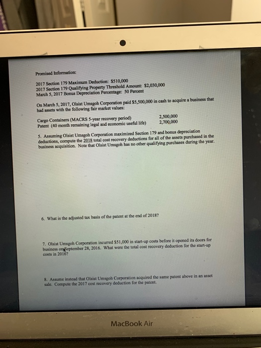 Promised Information 2017 Section 179 Maximam
