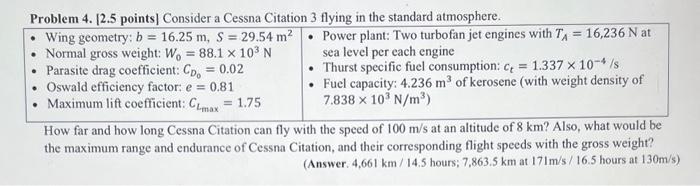 Calculate Range And Endurance At 100 M S In 8 Km And Chegg Com