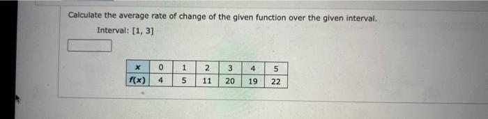 average rate of change on given interval