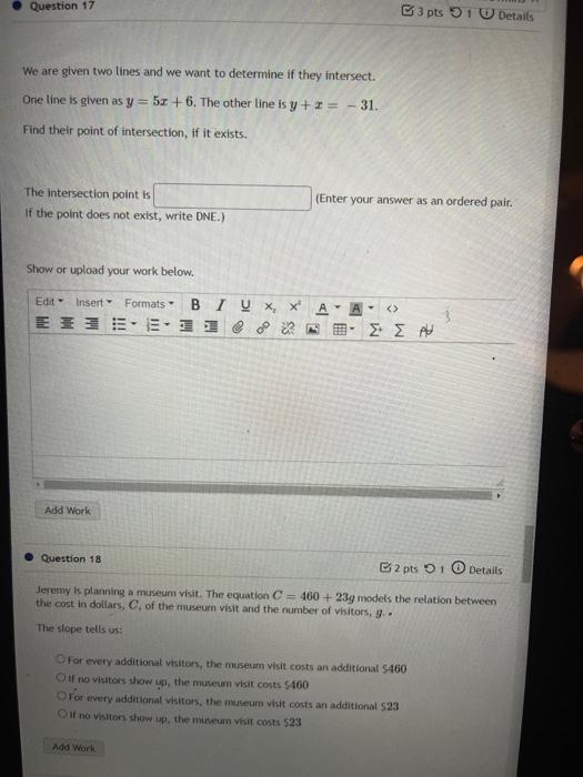 Solved Question 17 3 pts 5 1 0 Details We are given two | Chegg.com