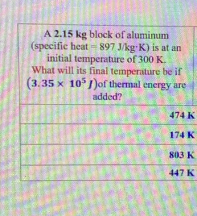 Solved A 2.15 kg block of aluminum (specific heat 897