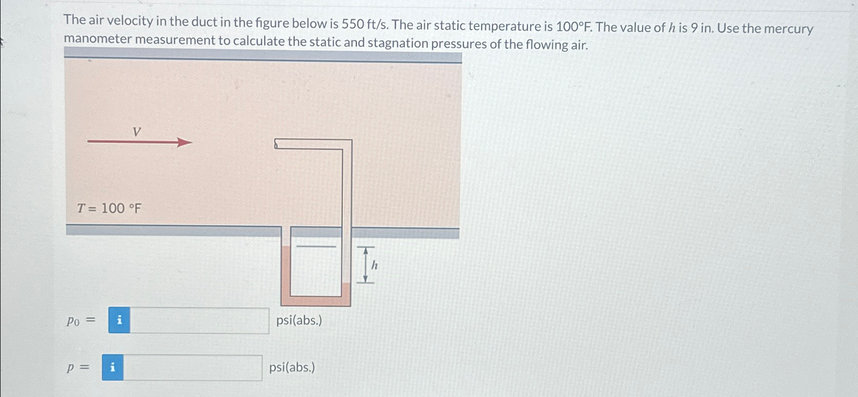 Solved The air velocity in the duct in the figure below is | Chegg.com