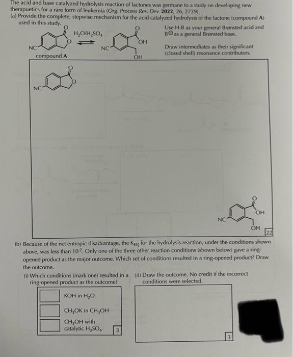 Solved The acid and base catalyzed hydrolysis reaction of | Chegg.com