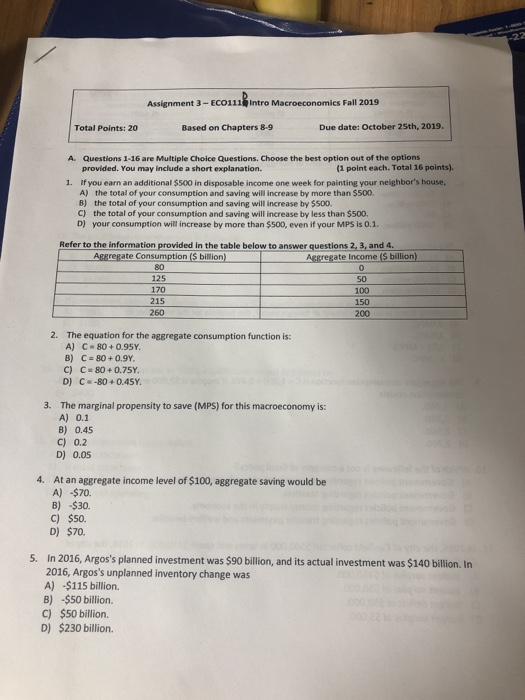 Solved Assignment 3 - ECO111 Intro Macroeconomics Fall 2019 | Chegg.com
