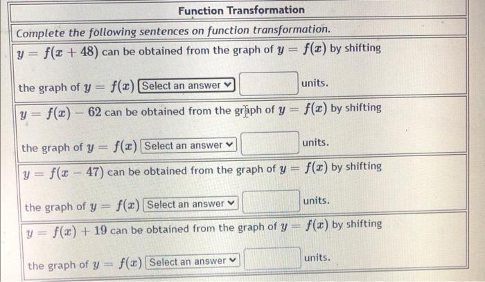 Solved Function Transformation Complete the following | Chegg.com
