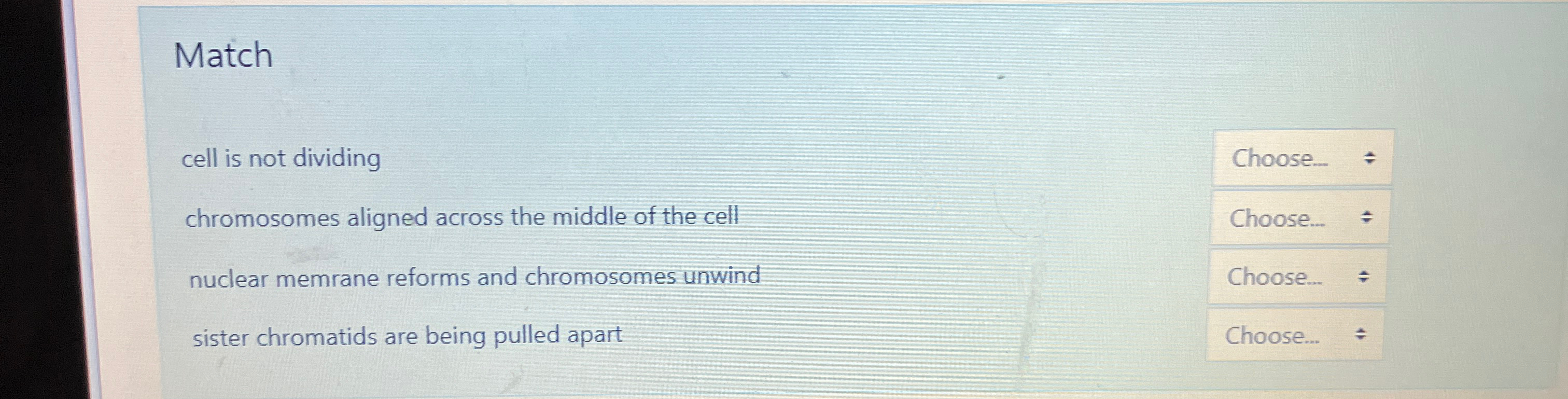 Solved Matchcell is not dividingchromosomes aligned across | Chegg.com
