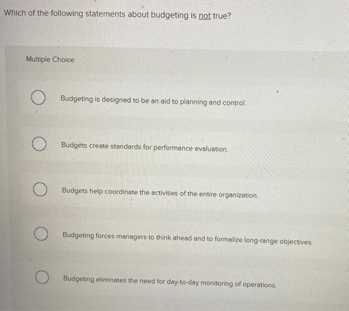 Solved Which Of The Following Statements About Budgeting Is | Chegg.com