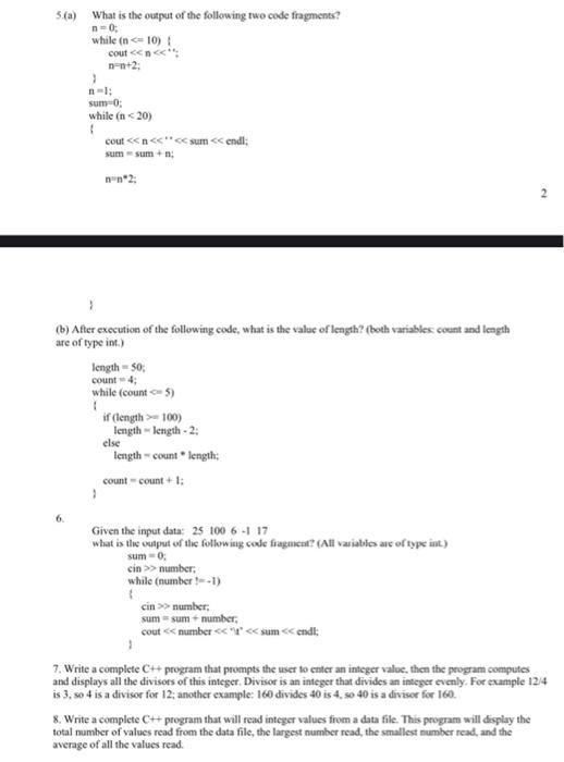 Solved 5.(a) What is the output of the following two code | Chegg.com