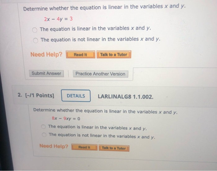 Solved Determine Whether The Equation Is Linear In The Chegg