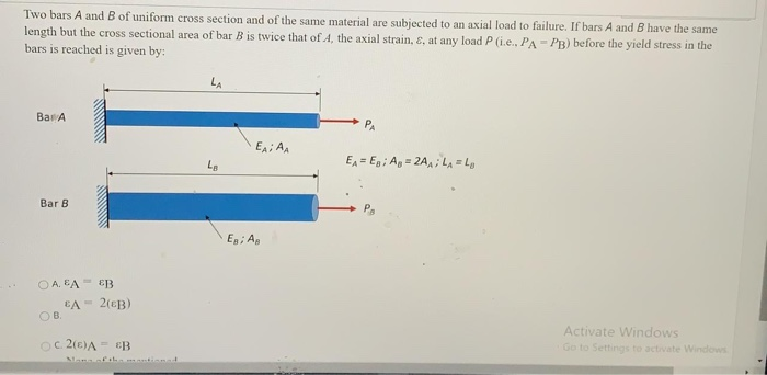 Solved Two bars A and B of uniform cross section and of the | Chegg.com