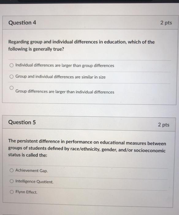 Solved Question 4 2 pts Regarding group and individual | Chegg.com