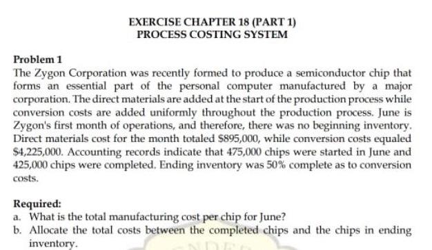 Solved EXERCISE CHAPTER 18 (PART 1) PROCESS COSTING SYSTEM | Chegg.com