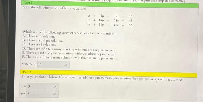 Solved Solve the following system of linear equations: | Chegg.com