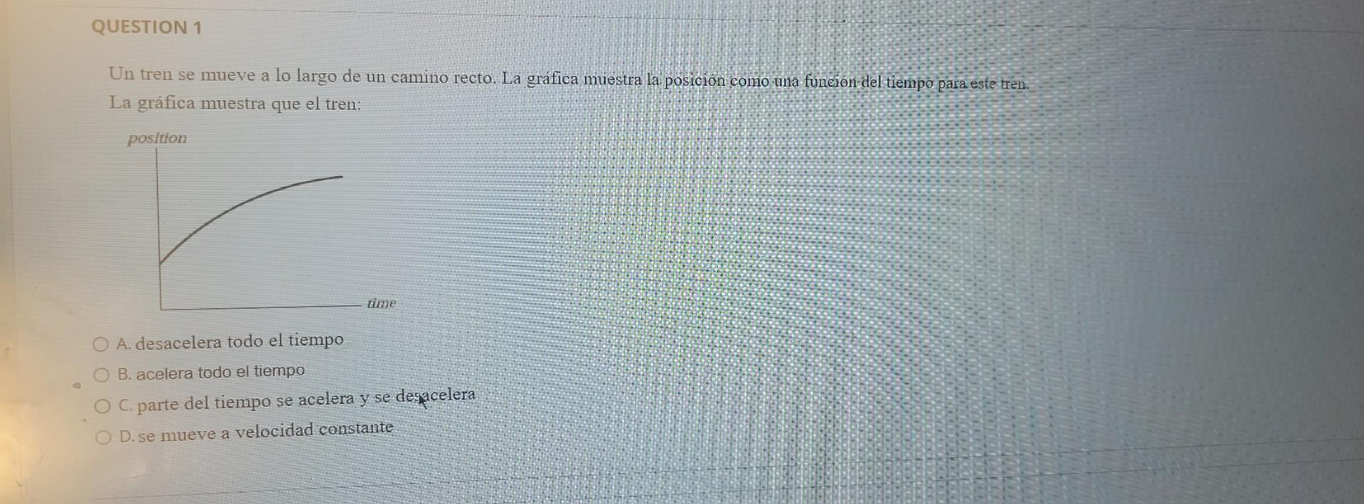 Un tren se mueve a lo largo de un camino recto. La gráfica muestra la posicion cono una funcion del tiempo para este tren. La
