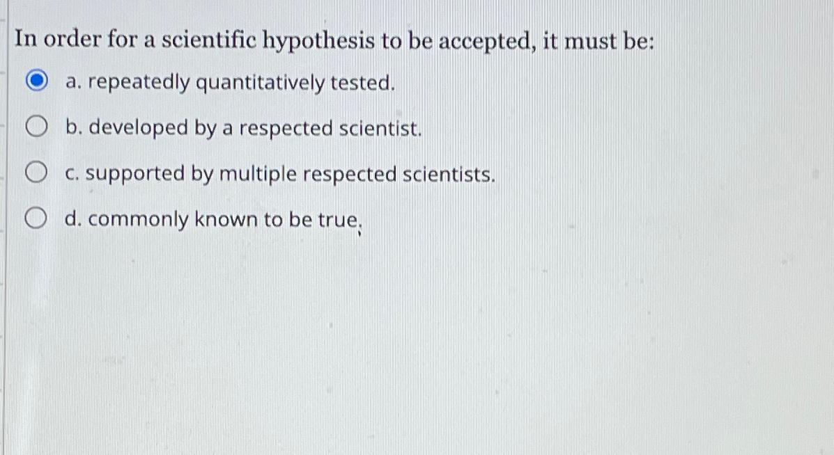 Solved In order for a scientific hypothesis to be accepted,
