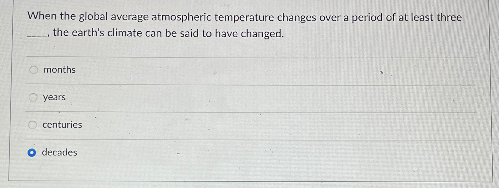 Solved When the global average atmospheric temperature | Chegg.com