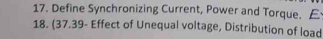 Solved 17. Define Synchronizing Current, Power and Torque. | Chegg.com