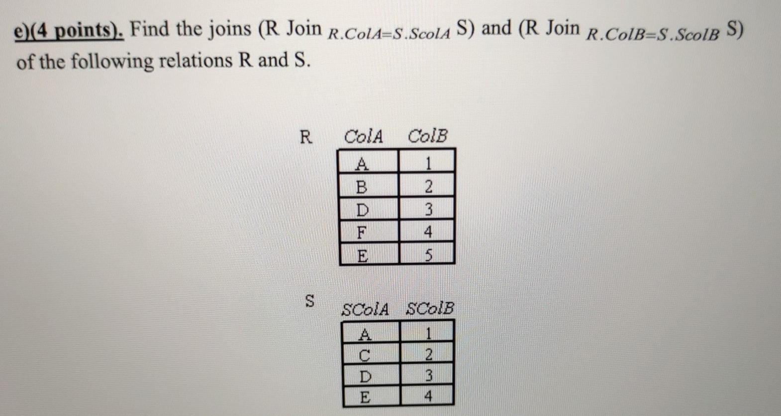 Solved e 4 points). Find the joins (R Join R.ColA=S.Scola S) | Chegg.com