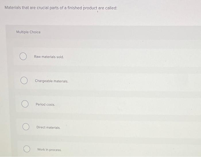Solved Materials that are crucial parts of a finished