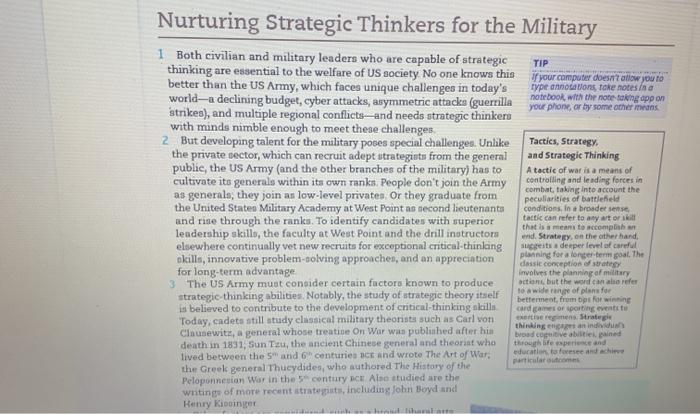 Nurturing Strategic Thinkers for the Military 1 Both | Chegg.com