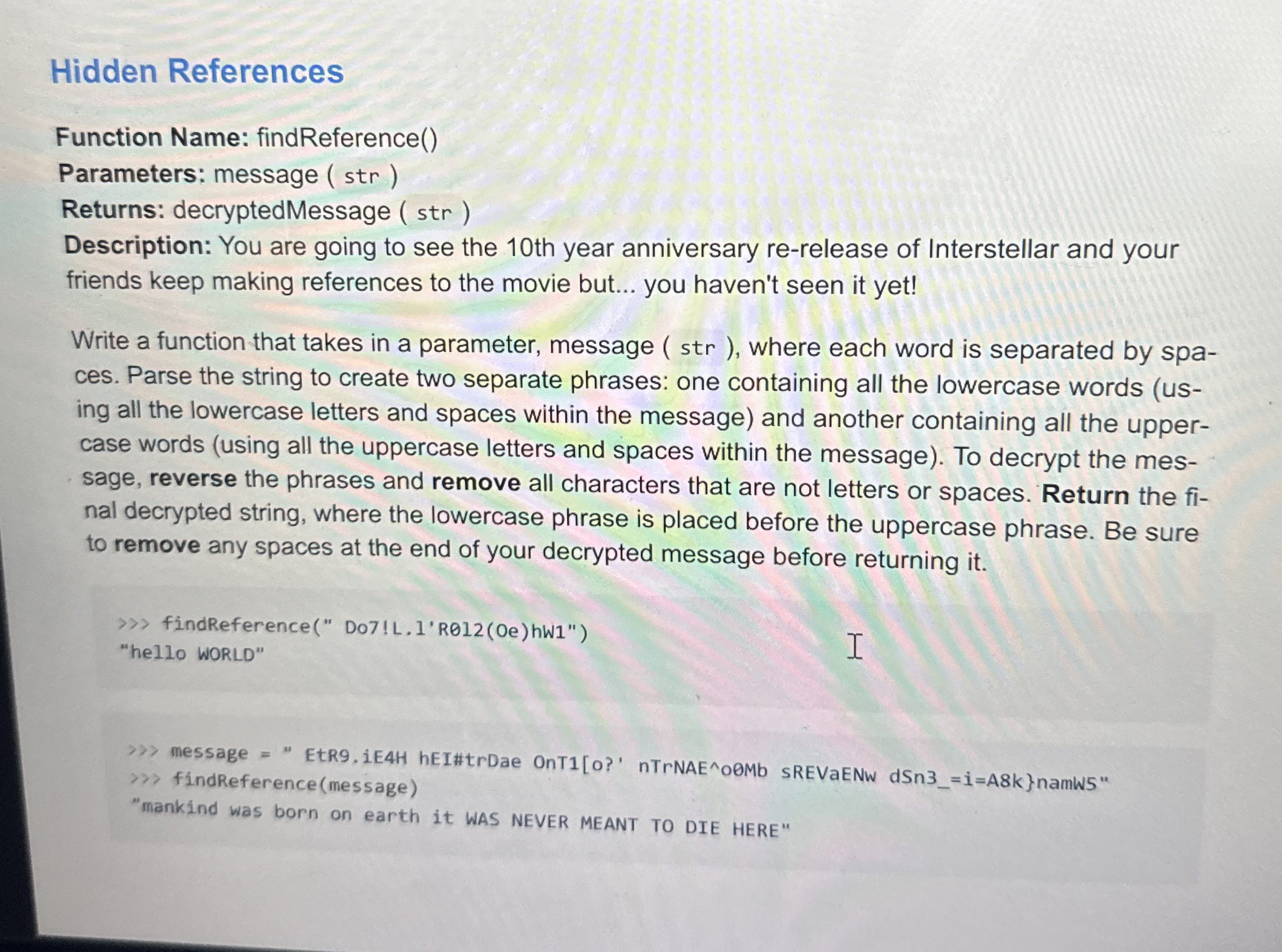 Solved Hidden ReferencesFunction Name: | Chegg.com
