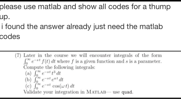 Solved please use matlab and show all codes for a thump up. | Chegg.com