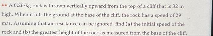 Solved .. A 0.26-kg rock is thrown vertically upward from | Chegg.com