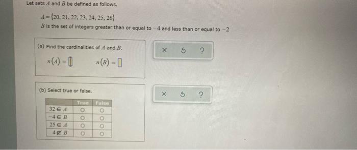 Solved Let Sets A And B Be Defined As Follows. =(20, 21, 22, | Chegg.com