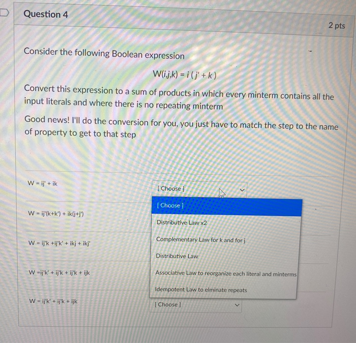 Solved Question 4 2 pts Consider the following Boolean | Chegg.com